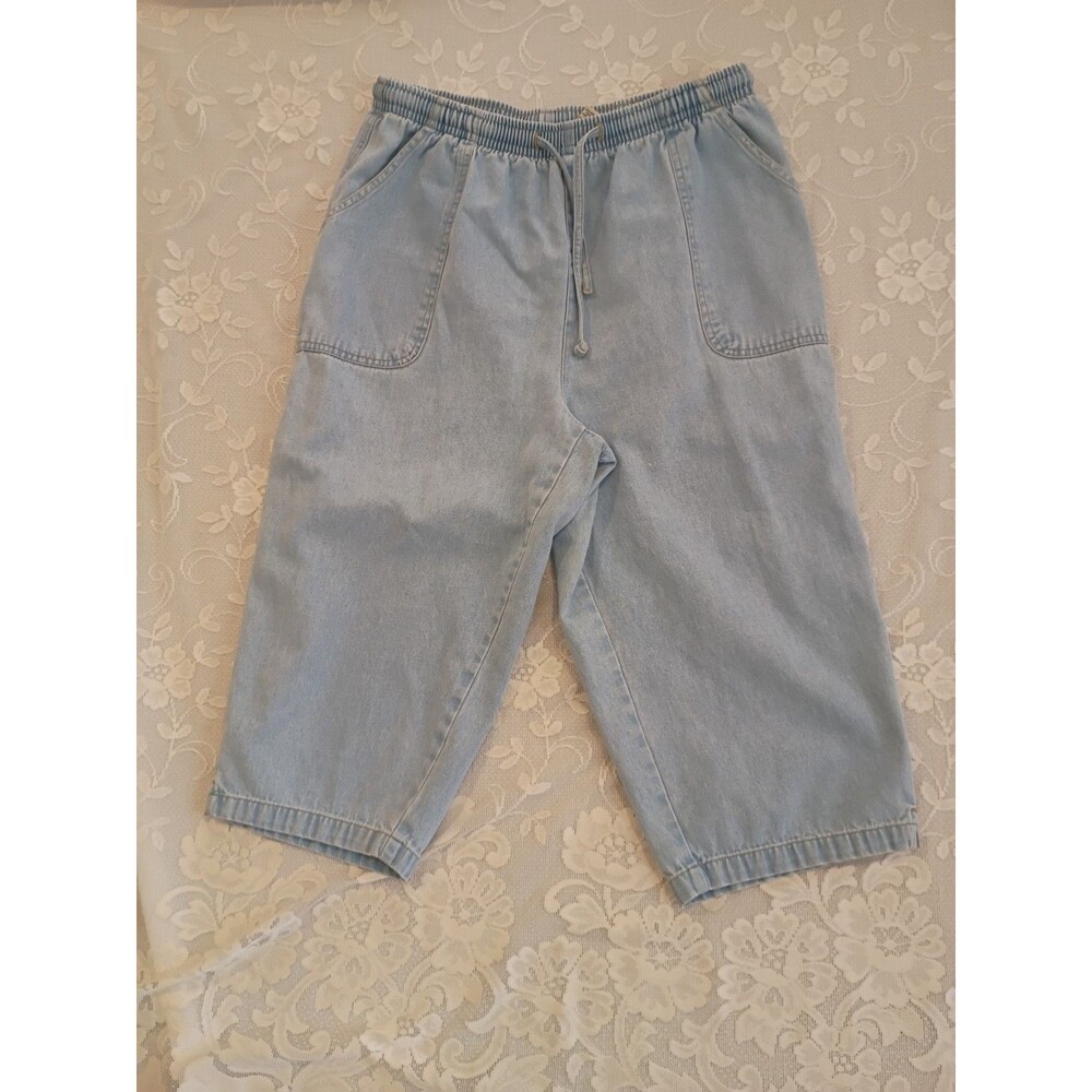 Light Wash 90's Baggy Capri Jeans Size L Elastic Waist  Basic Elements